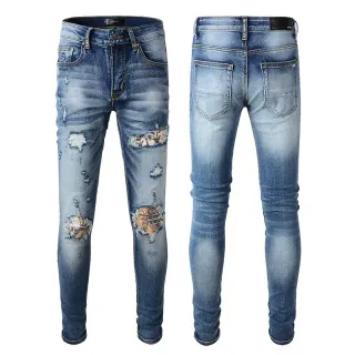 Distressed Slim-Fit Mid-Rise Blue Jeans