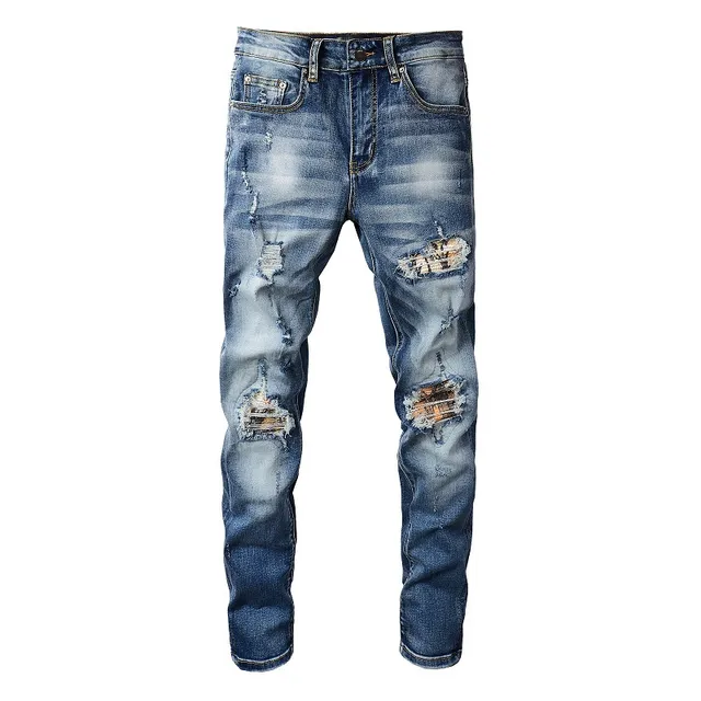 Distressed Slim-Fit Mid-Rise Blue Jeans 2