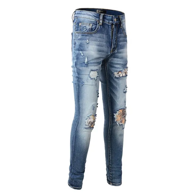 Distressed Slim-Fit Mid-Rise Blue Jeans 4