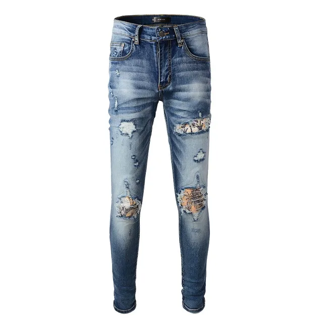 Distressed Slim-Fit Mid-Rise Blue Jeans 5