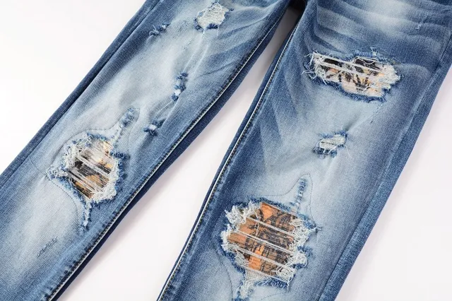 Distressed Slim-Fit Mid-Rise Blue Jeans 13