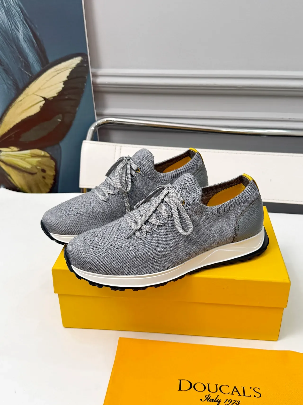 DOUCAL'S Gray Knit Lifestyle Sneakers 4