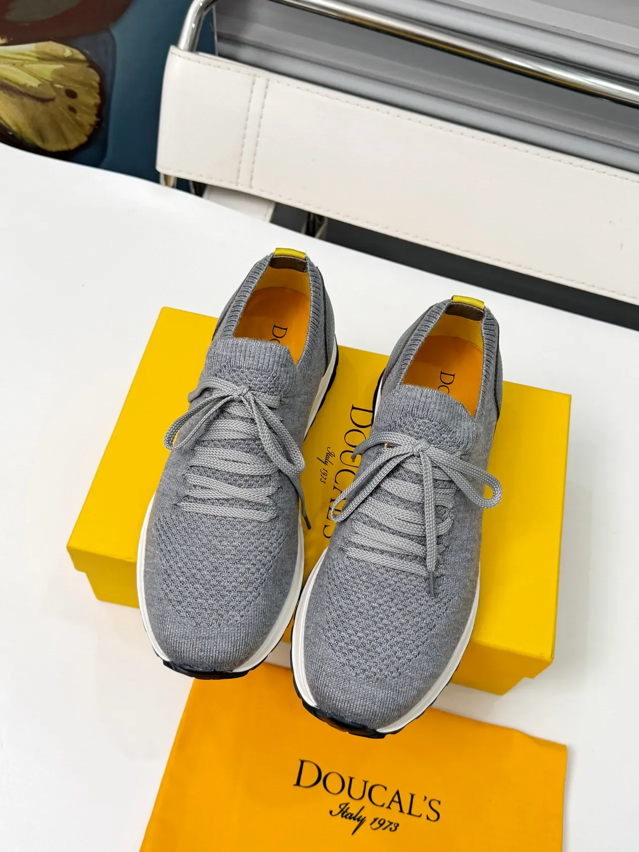 DOUCAL'S Gray Knit Lifestyle Sneakers 5