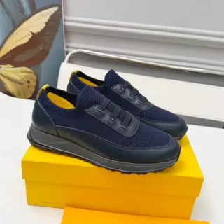 DOUCAL'S Navy and Yellow Knit Slip-On Lifestyle Sneakers
