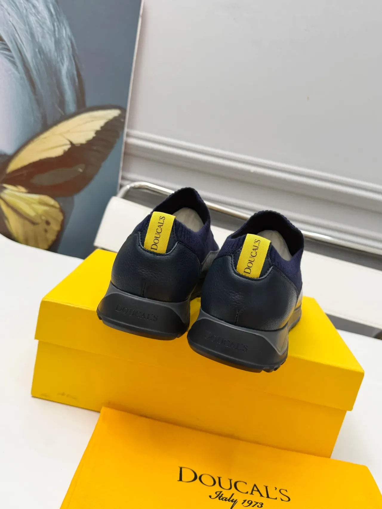 DOUCAL'S Navy and Yellow Knit Slip-On Lifestyle Sneakers 3