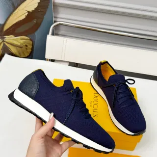 Doucal's Tênis Lifestyle com Upper de Knit Navy Black Painel de Calcanhar de Couro Texturizado