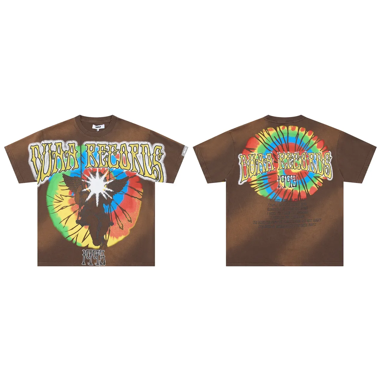 DUAA Records Graphic Print Brown Tie-Dye T-Shirt 2