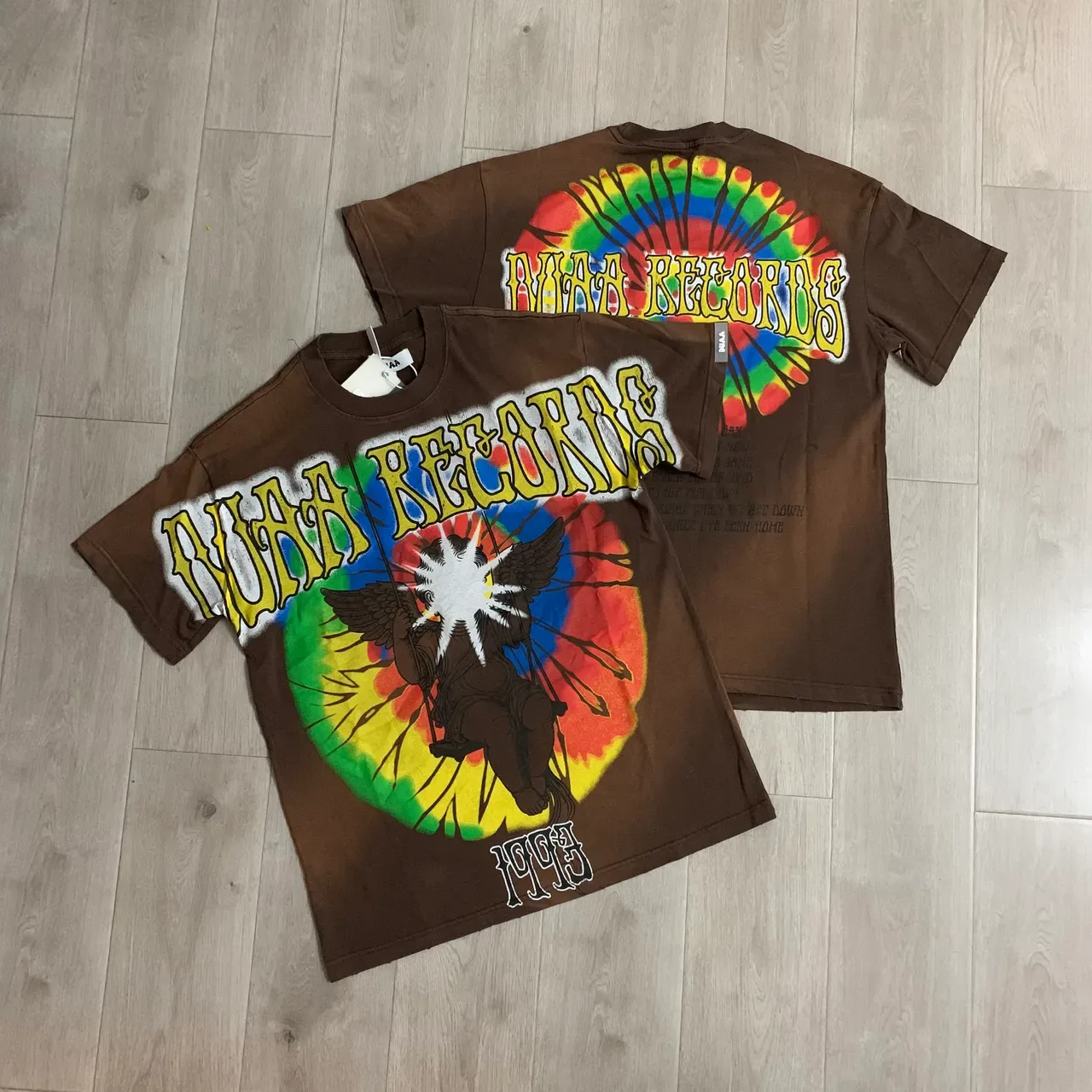 DUAA Records Graphic Print Brown Tie-Dye T-Shirt 4