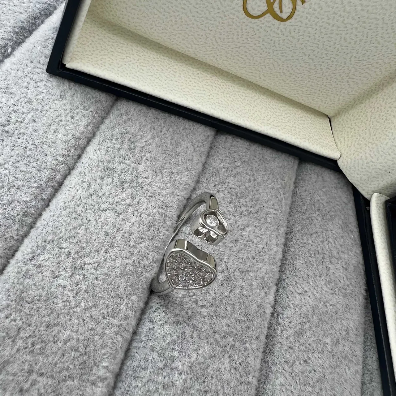 Dual-Tone Heart Pave Open-Band Rings 3