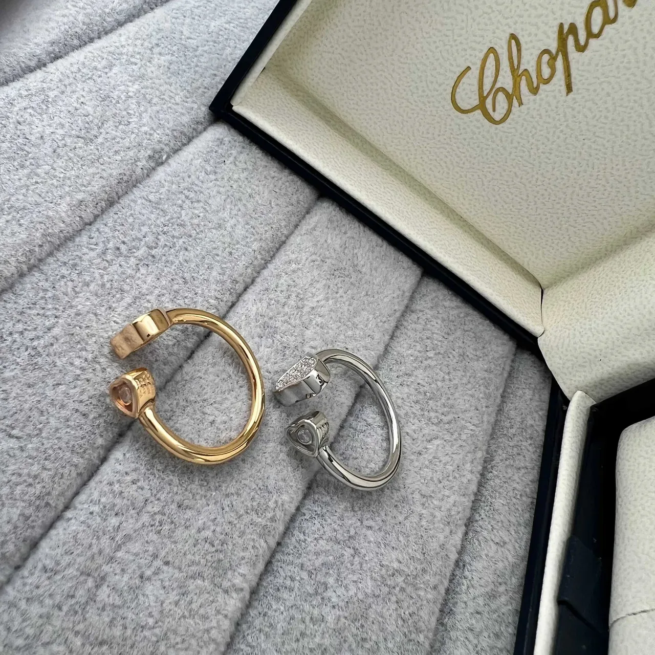 Dual-Tone Heart Pave Open-Band Rings 4