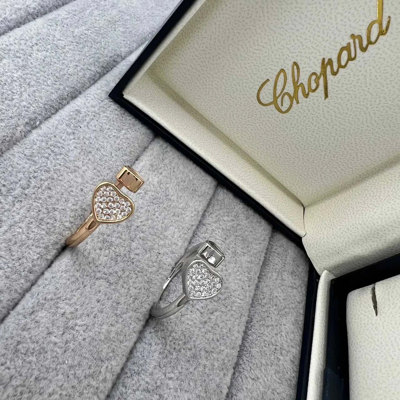 Dual-Tone Heart Pave Open-Band Rings 6