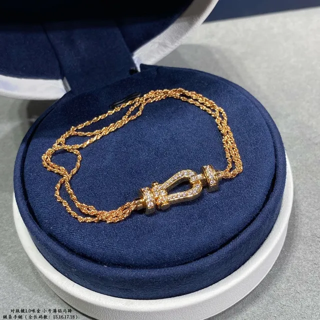 Dual-Tone Pavé Horseshoe Clasp Chain Bracelets 7