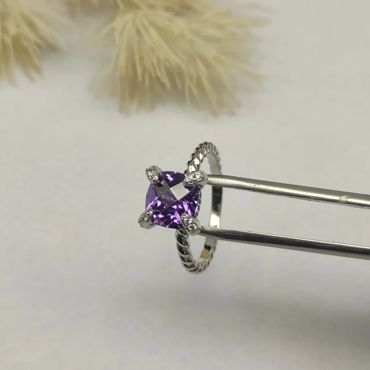Faceted Purple Gemstone Twisted Rope Band Ring 5