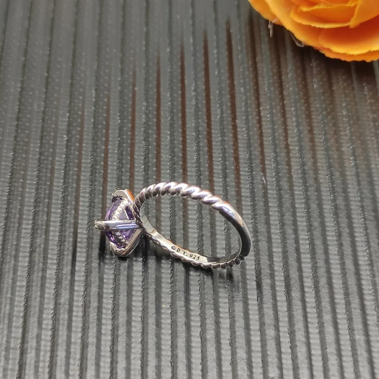 Faceted Purple Gemstone Twisted Rope Band Ring 6