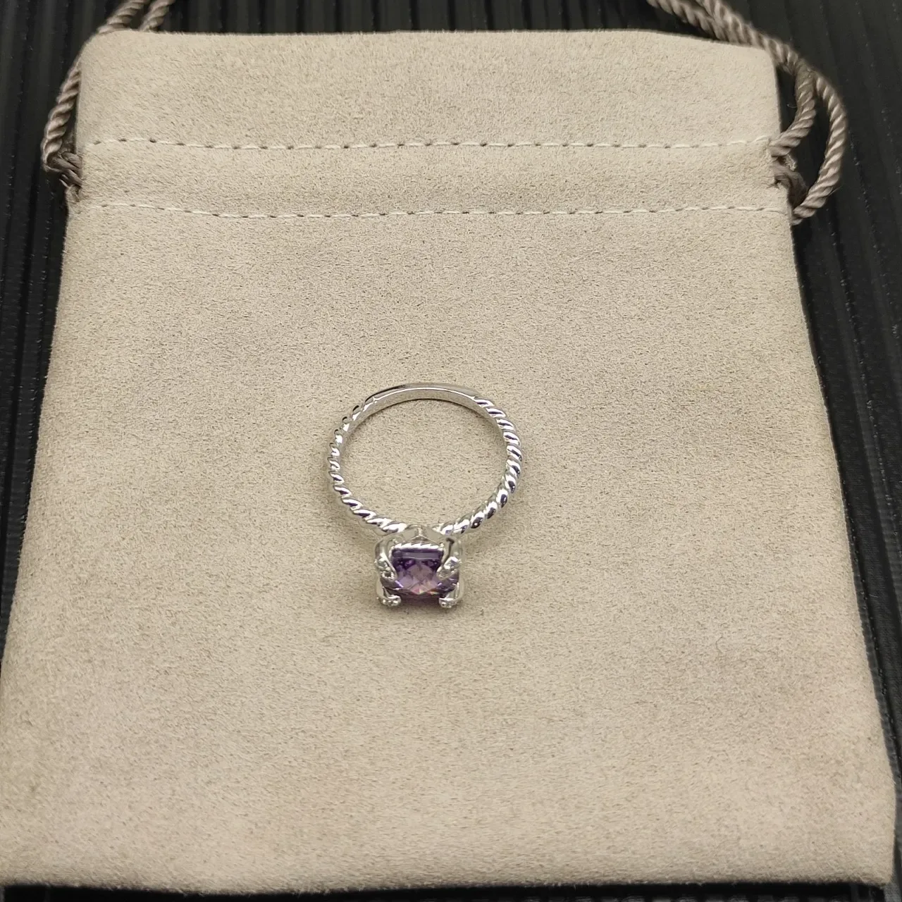 Faceted Purple Gemstone Twisted Rope Band Ring 8