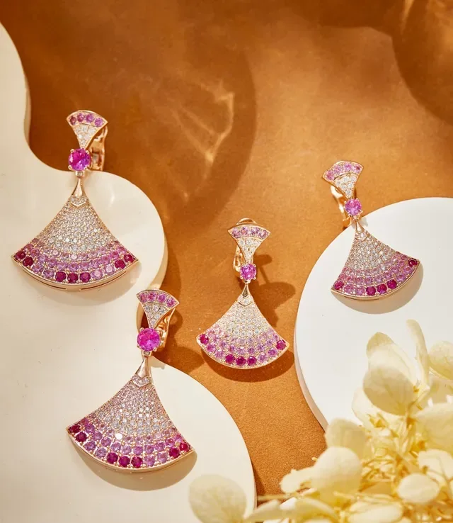 Fan-Shaped Pavé Gemstone Drop Earrings 2