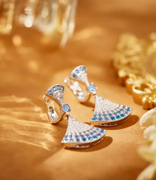 Fan-Shaped Pavé Gemstone Drop Earrings 4
