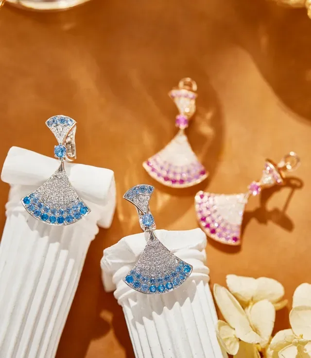 Fan-Shaped Pavé Gemstone Drop Earrings 5
