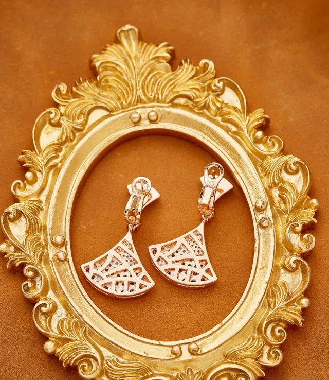 Fan-Shaped Pavé Gemstone Drop Earrings 6