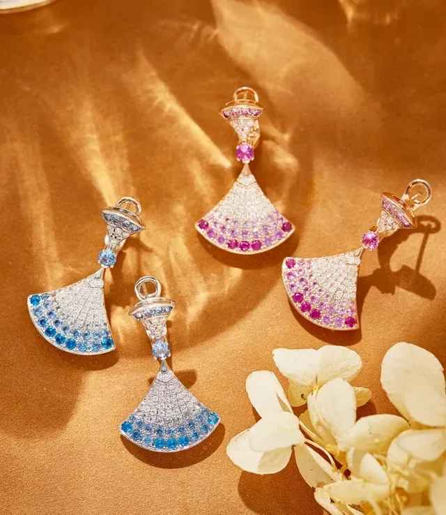 Fan-Shaped Pavé Gemstone Drop Earrings 7