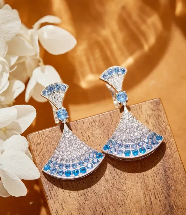 Fan-Shaped Pavé Gemstone Drop Earrings 8