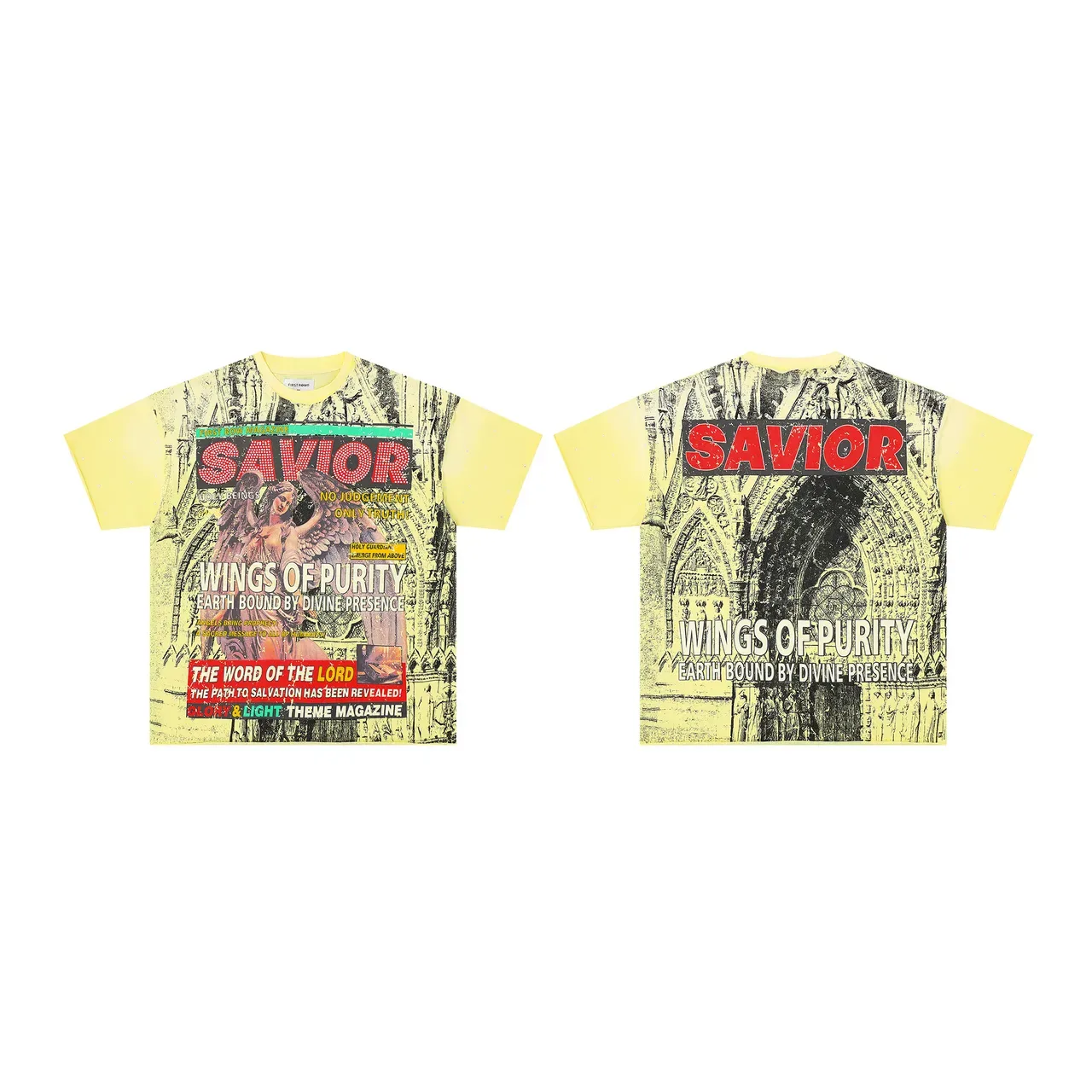 FIRST ROW Magazine Cover Graphic Print Yellow T-Shirt 2