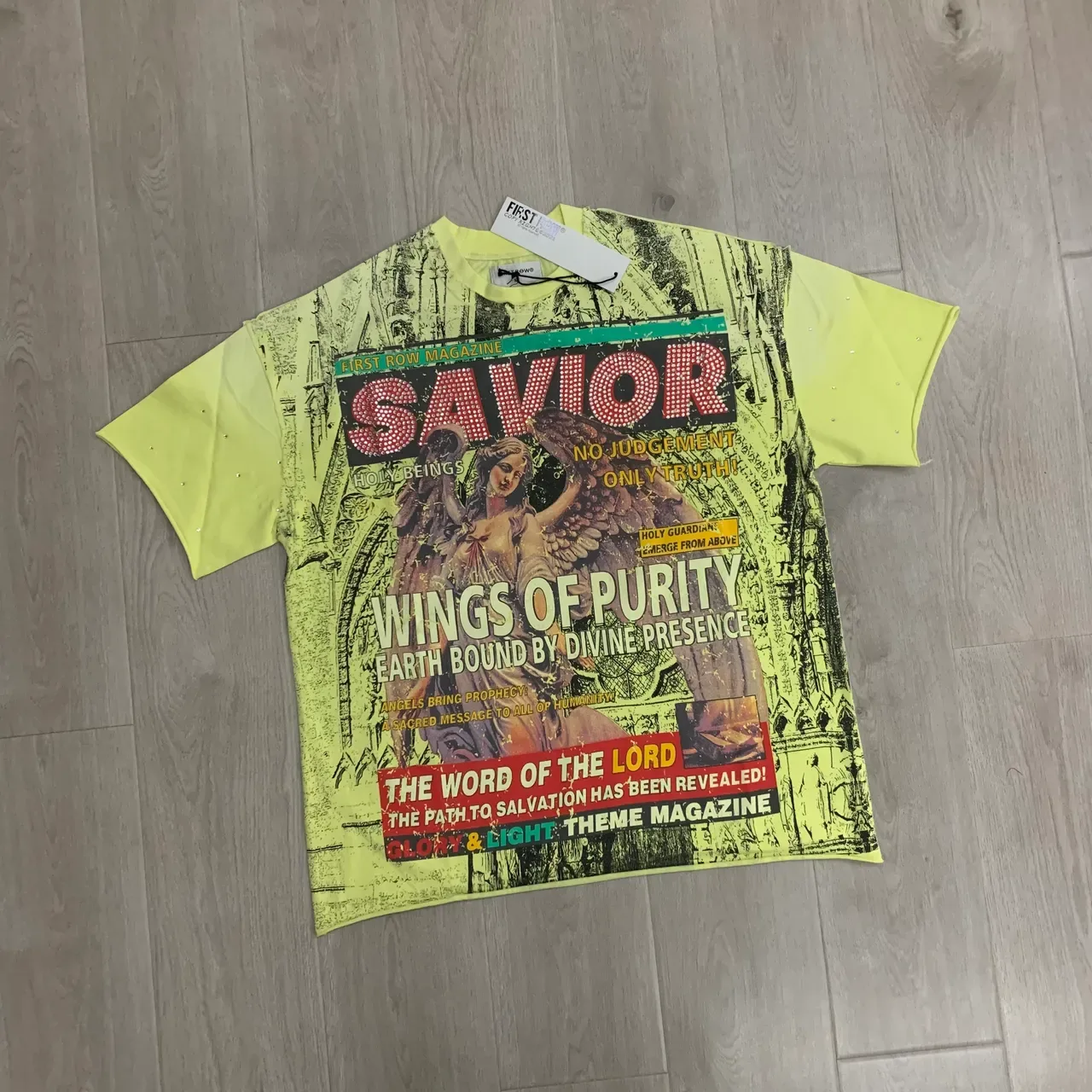 FIRST ROW Magazine Cover Graphic Print Yellow T-Shirt 5