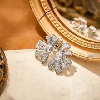 Floral Bow Pavé-Set Oval Stone Stud Earrings