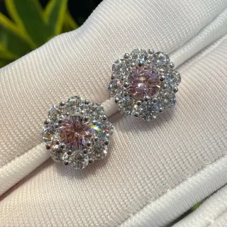 Floral Halo Cluster Pink and Clear Stone Stud Earrings