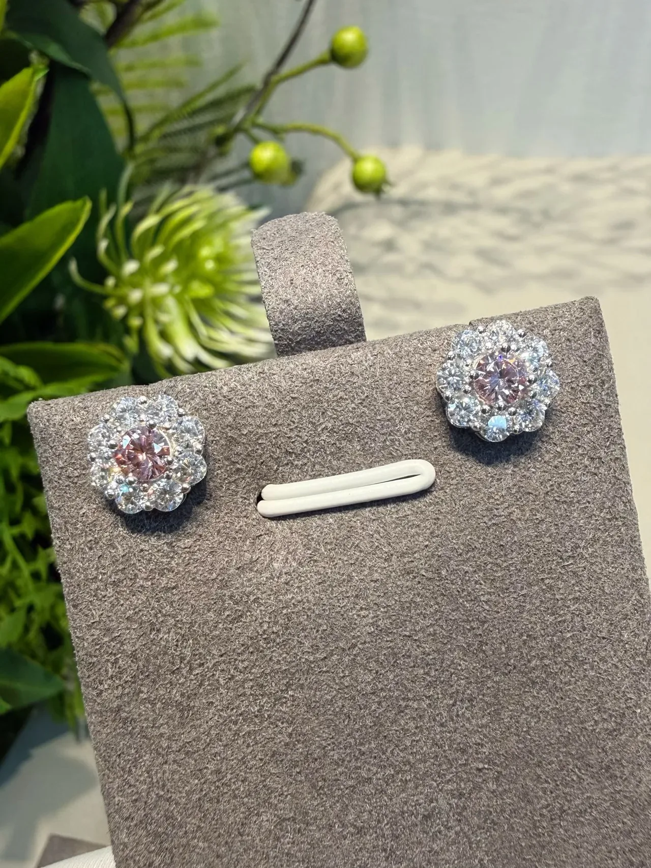 Floral Halo Cluster Pink and Clear Stone Stud Earrings 5