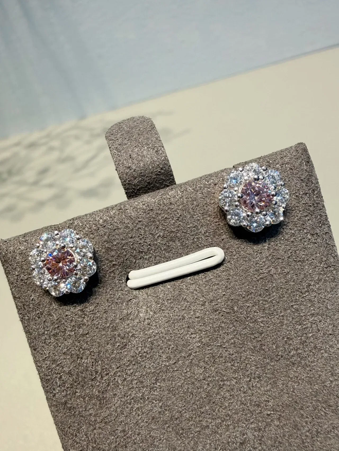 Floral Halo Cluster Pink and Clear Stone Stud Earrings 6