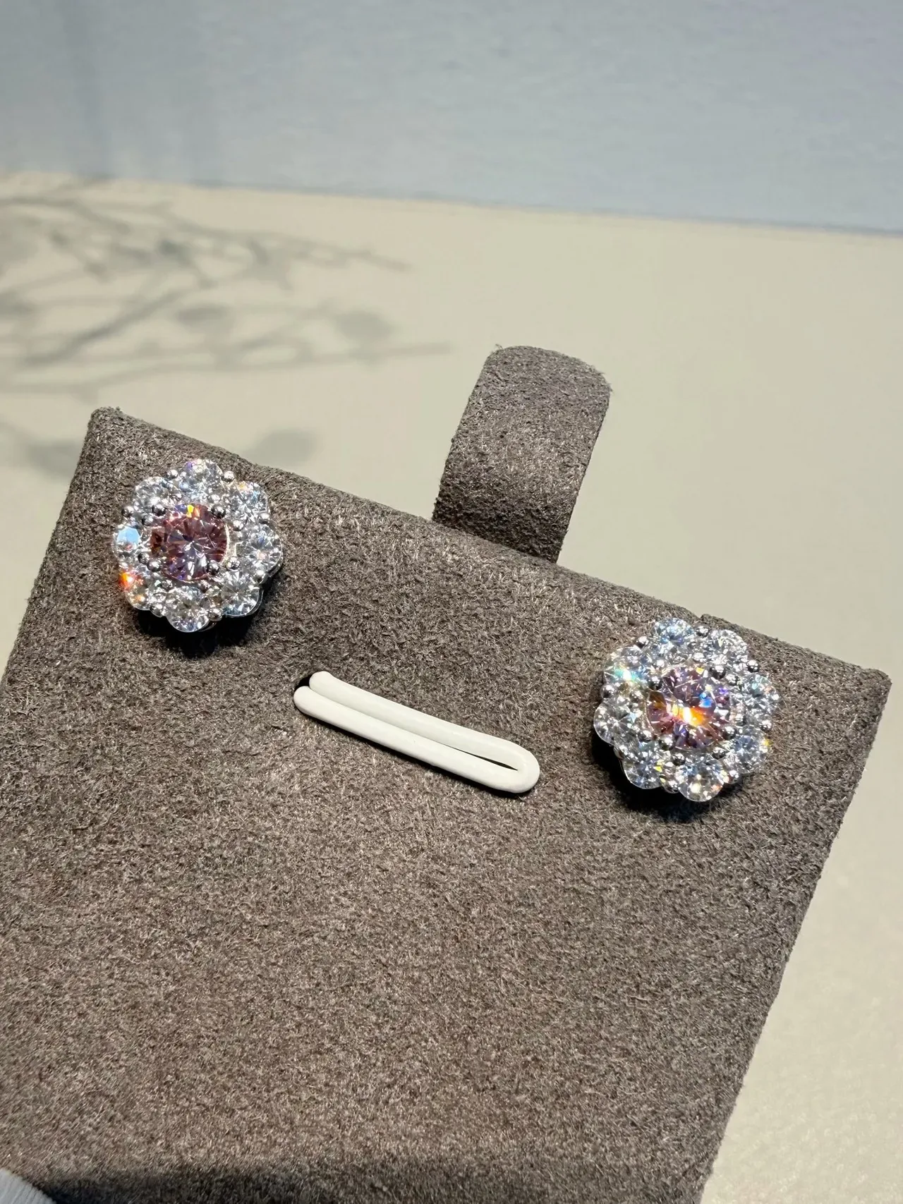 Floral Halo Cluster Pink and Clear Stone Stud Earrings 7