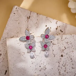 Floral Pavé Ruby and Diamond Drop Earrings