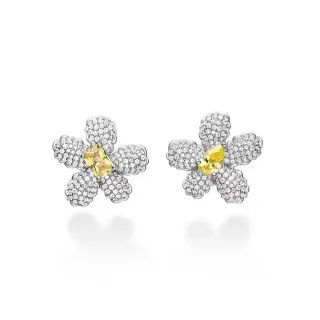 Floral Pavé Yellow Gem Stud Earrings