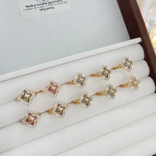 Floral Quatrefoil Enamel and Pave Crystal Rings
