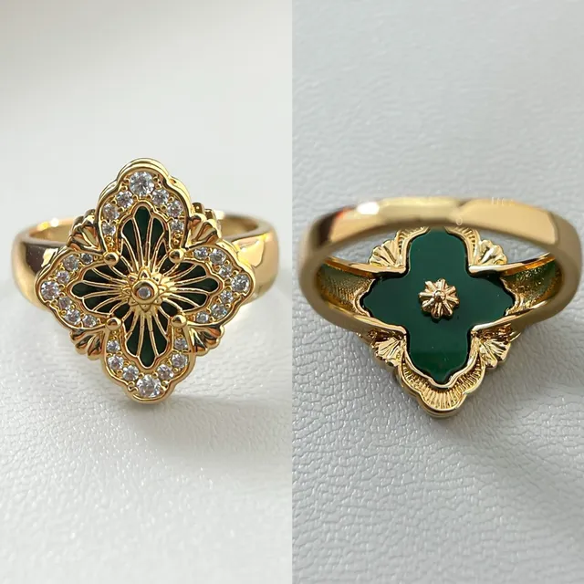 Floral Quatrefoil Enamel and Pave Crystal Rings 3