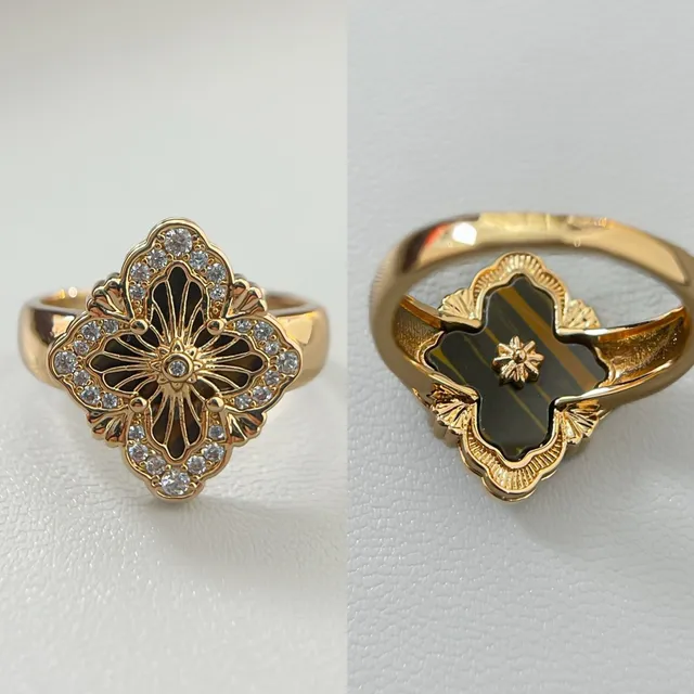 Floral Quatrefoil Enamel and Pave Crystal Rings 5