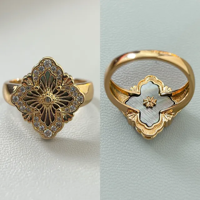 Floral Quatrefoil Enamel and Pave Crystal Rings 6