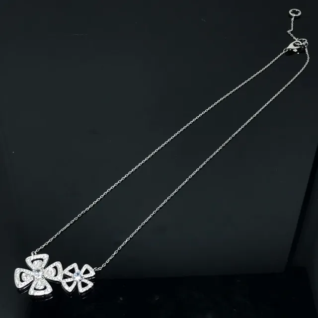 Flower-Shaped Pave Crystal Pendant Necklace 4