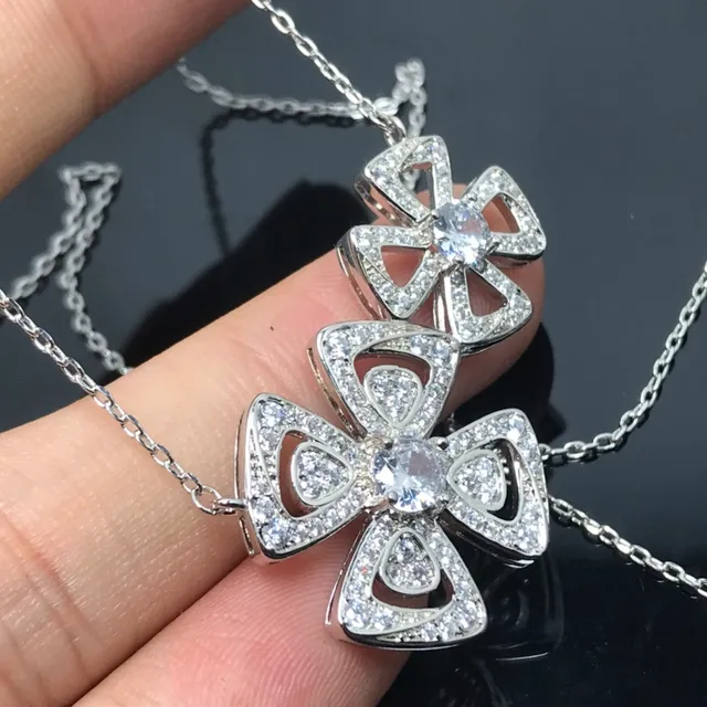 Flower-Shaped Pave Crystal Pendant Necklace 5