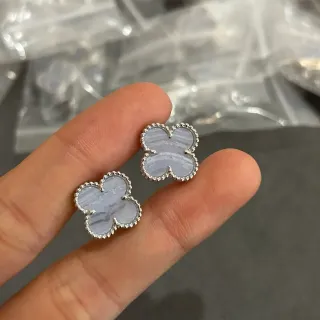 Four-Leaf Clover Beaded Bezels Agate Inlay Stud Earrings