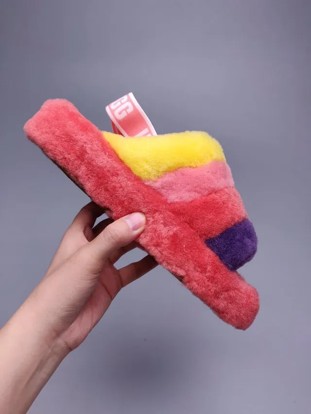 Fuzzy Layered Rainbow Band Slippers 4