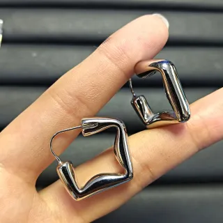 Geometric Abstract Polished Silver Tubular Hoop Earrings
