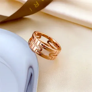 Geometric Cutout Dual-Band Polished Rose Gold Ring