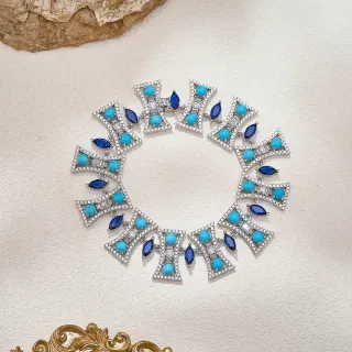 Geometric Link Turquoise and Sapphire Pavé Collar Necklace