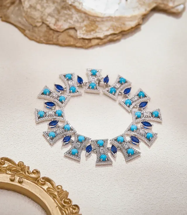 Geometric Link Turquoise and Sapphire Pavé Collar Necklace 3
