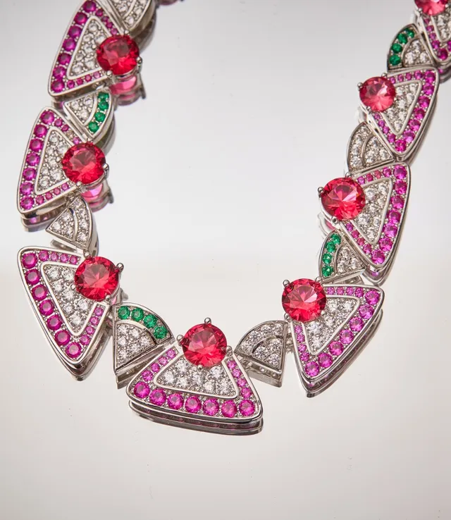 Geometric Triangular Pavé Gemstone Collar Necklace 3