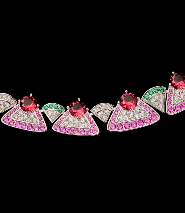 Geometric Triangular Pavé Gemstone Collar Necklace 4