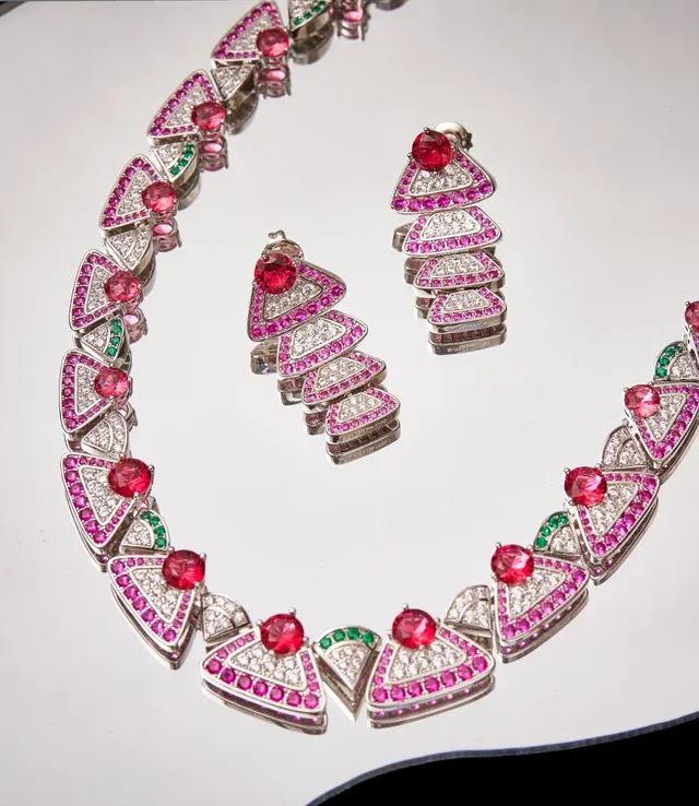 Geometric Triangular Pavé Gemstone Collar Necklace 6