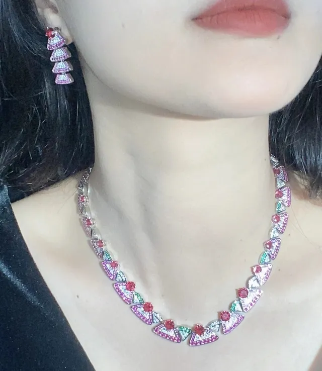 Geometric Triangular Pavé Gemstone Collar Necklace 7